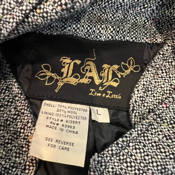 Vintage Y2K Wool Jacket Cap Sleeve size Large Black White Office Siren Corpcore - Picture 5 of 7